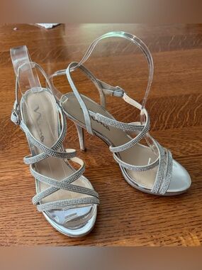 Touch of Nina Silver Strappy Rhinestone High Heels